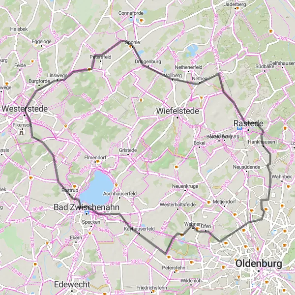 Karten-Miniaturansicht der Radinspiration "Kurze Radtour durch Ammerland" in Weser-Ems, Germany. Erstellt vom Tarmacs.app-Routenplaner für Radtouren