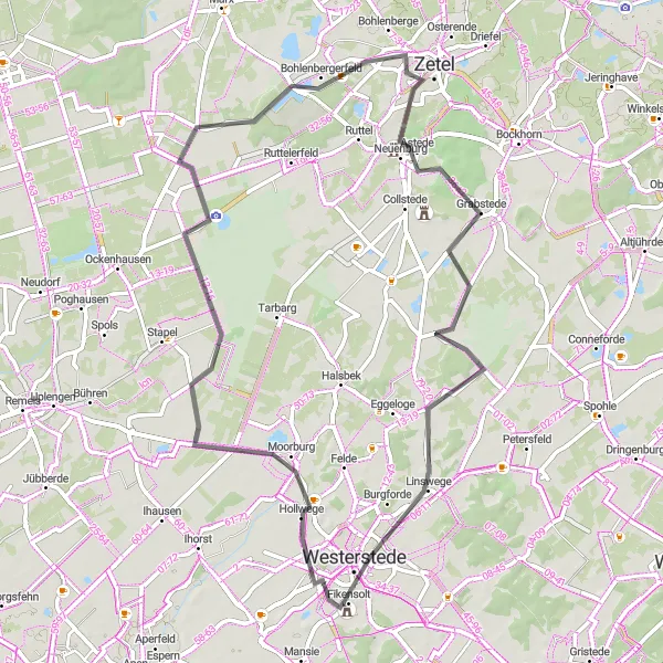 Karten-Miniaturansicht der Radinspiration "Kurze Radtour durch das Ammerland" in Weser-Ems, Germany. Erstellt vom Tarmacs.app-Routenplaner für Radtouren