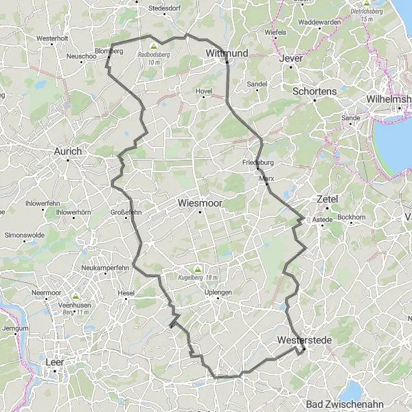 Karten-Miniaturansicht der Radinspiration "Rundfahrt um Westerstede" in Weser-Ems, Germany. Erstellt vom Tarmacs.app-Routenplaner für Radtouren