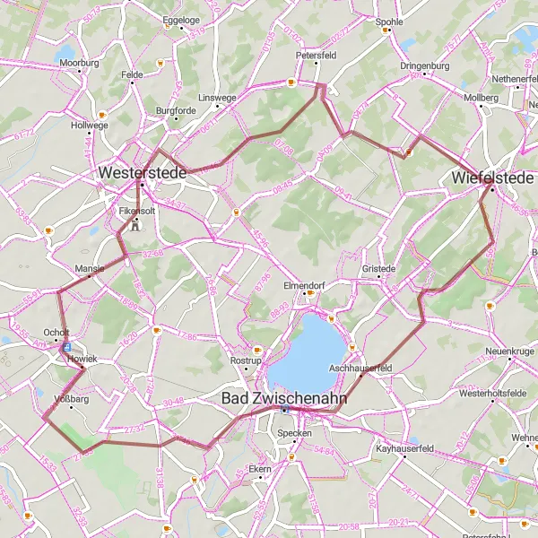 Karten-Miniaturansicht der Radinspiration "Gravelabenteuer um Bad Zwischenahn" in Weser-Ems, Germany. Erstellt vom Tarmacs.app-Routenplaner für Radtouren
