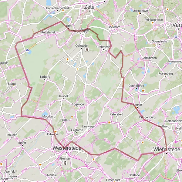 Karten-Miniaturansicht der Radinspiration "Gravelabenteuer im Ammerland" in Weser-Ems, Germany. Erstellt vom Tarmacs.app-Routenplaner für Radtouren