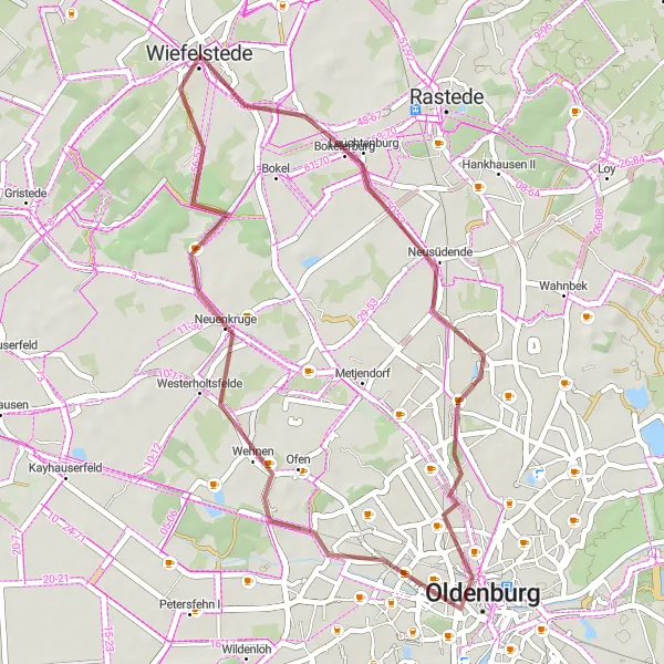 Karten-Miniaturansicht der Radinspiration "Graveltour durch die Wallhecken" in Weser-Ems, Germany. Erstellt vom Tarmacs.app-Routenplaner für Radtouren