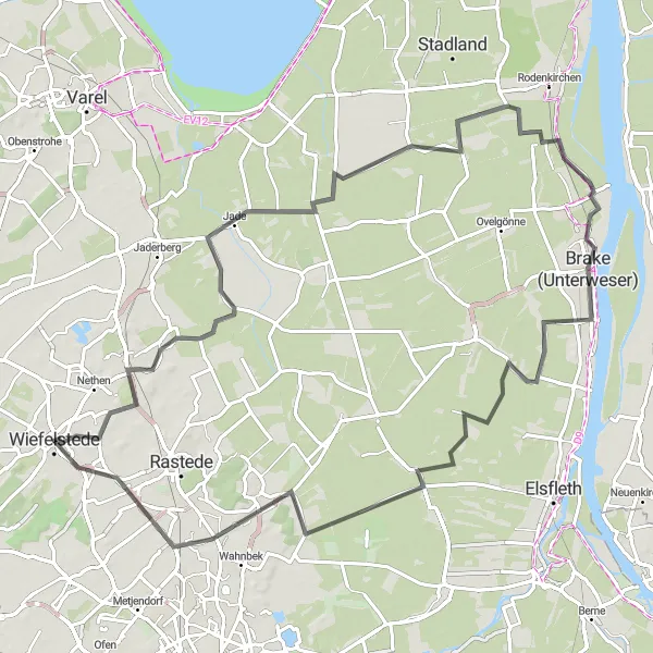 Map miniature of "Coastal Cycling Adventure" cycling inspiration in Weser-Ems, Germany. Generated by Tarmacs.app cycling route planner