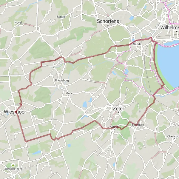 Map miniature of "Off-Road Exploration near Wiesmoor" cycling inspiration in Weser-Ems, Germany. Generated by Tarmacs.app cycling route planner