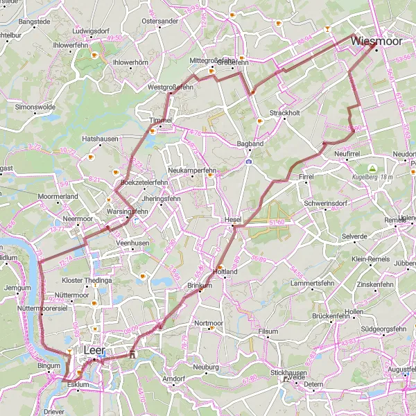 Map miniature of "Off-Road Adventure near Wiesmoor" cycling inspiration in Weser-Ems, Germany. Generated by Tarmacs.app cycling route planner