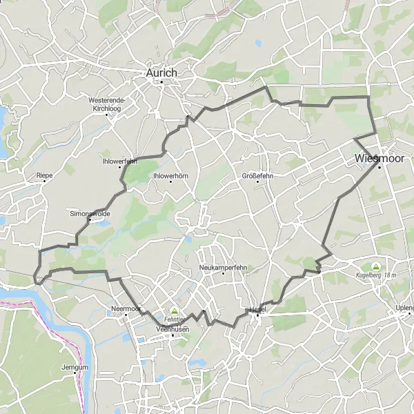 Map miniature of "Road Cycling Route 1" cycling inspiration in Weser-Ems, Germany. Generated by Tarmacs.app cycling route planner