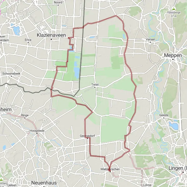 Karten-Miniaturansicht der Radinspiration "Gravelabenteuer von Wietmarschen nach Schwartenpohl" in Weser-Ems, Germany. Erstellt vom Tarmacs.app-Routenplaner für Radtouren