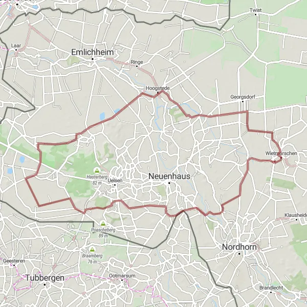 Karten-Miniaturansicht der Radinspiration "Grüne Oase um Wietmarschen" in Weser-Ems, Germany. Erstellt vom Tarmacs.app-Routenplaner für Radtouren