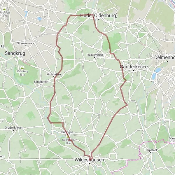 Karten-Miniaturansicht der Radinspiration "Rundtour um Wildeshausen mit Aussichtsturm" in Weser-Ems, Germany. Erstellt vom Tarmacs.app-Routenplaner für Radtouren