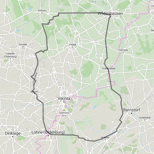 Map miniature of "Goldenstedt Loop" cycling inspiration in Weser-Ems, Germany. Generated by Tarmacs.app cycling route planner
