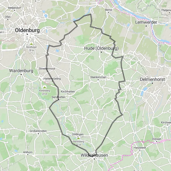 Map miniature of "Historical Sights and Nature" cycling inspiration in Weser-Ems, Germany. Generated by Tarmacs.app cycling route planner