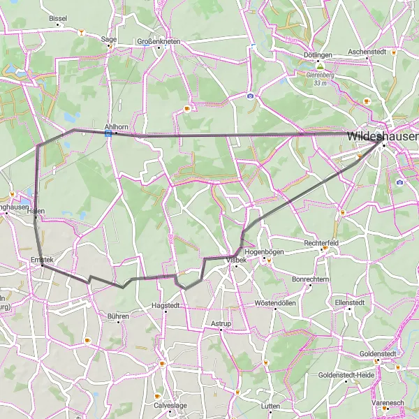 Karten-Miniaturansicht der Radinspiration "Kurze Route nach Ahlhorn und zurück" in Weser-Ems, Germany. Erstellt vom Tarmacs.app-Routenplaner für Radtouren