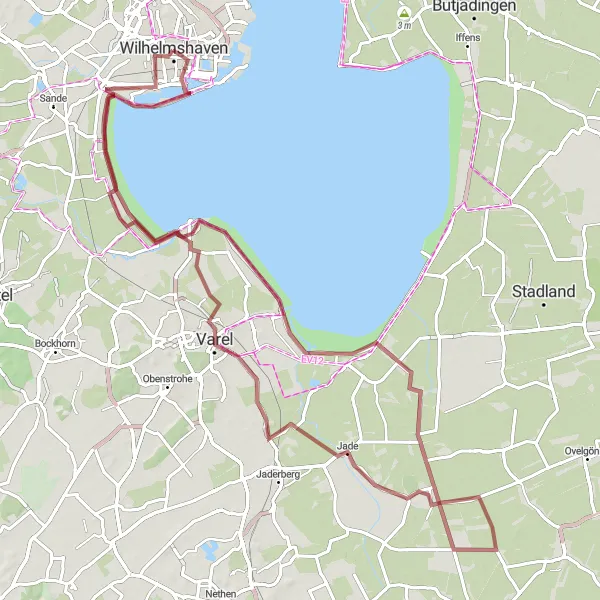 Map miniature of "Wilhelmshaven to Varel Countryside Route" cycling inspiration in Weser-Ems, Germany. Generated by Tarmacs.app cycling route planner