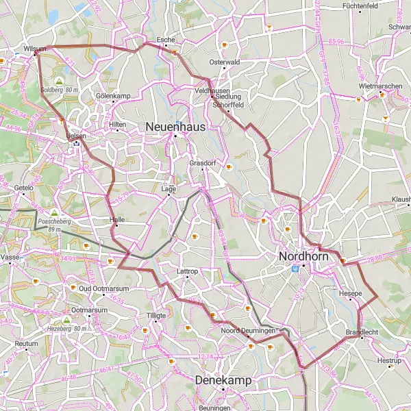 Karten-Miniaturansicht der Radinspiration "Rollberg und Halle Graveltour" in Weser-Ems, Germany. Erstellt vom Tarmacs.app-Routenplaner für Radtouren