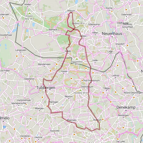 Karten-Miniaturansicht der Radinspiration "Uelsen und Ootmarsum Abenteuertour" in Weser-Ems, Germany. Erstellt vom Tarmacs.app-Routenplaner für Radtouren