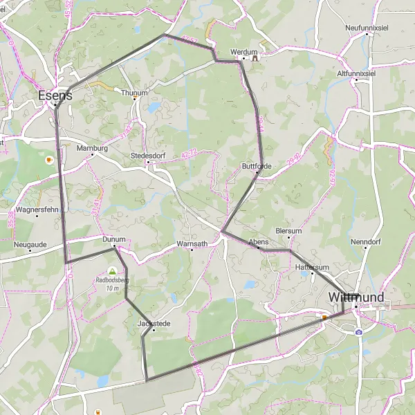 Map miniature of "Quaint Villages and Natural Beauty" cycling inspiration in Weser-Ems, Germany. Generated by Tarmacs.app cycling route planner