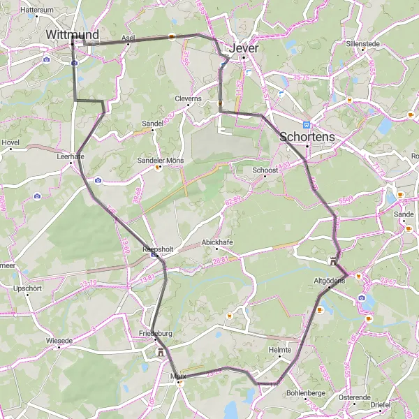 Karten-Miniaturansicht der Radinspiration "Rundtour um Wittmund" in Weser-Ems, Germany. Erstellt vom Tarmacs.app-Routenplaner für Radtouren