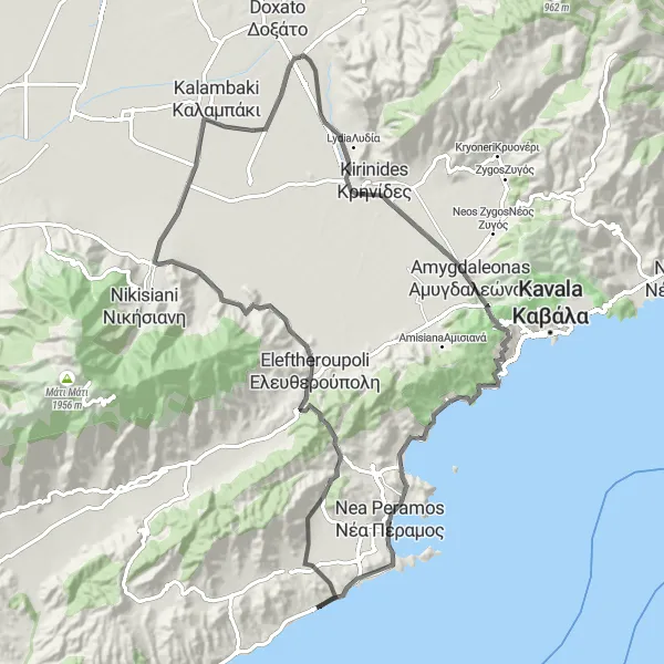 Map miniature of "NEA_PERAMOS_CYCLING_ROUTE" cycling inspiration in Anatoliki Makedonia, Thraki, Greece. Generated by Tarmacs.app cycling route planner