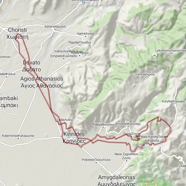 Map miniature of "Gravel Adventure from Choristí" cycling inspiration in Anatoliki Makedonia, Thraki, Greece. Generated by Tarmacs.app cycling route planner
