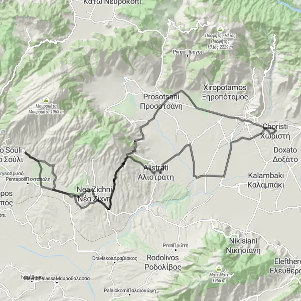 Map miniature of "Choristí Loop" cycling inspiration in Anatoliki Makedonia, Thraki, Greece. Generated by Tarmacs.app cycling route planner