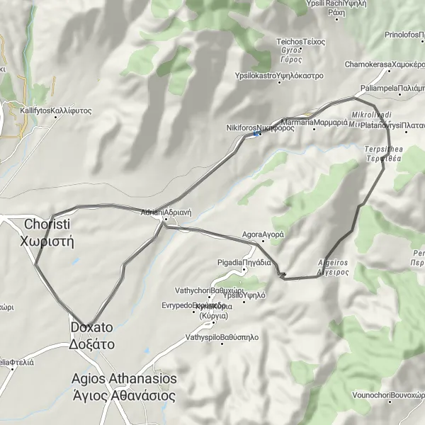 Map miniature of "Choristí to Αγορά" cycling inspiration in Anatoliki Makedonia, Thraki, Greece. Generated by Tarmacs.app cycling route planner