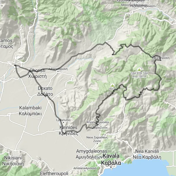 Map miniature of "The Philippi Experience" cycling inspiration in Anatoliki Makedonia, Thraki, Greece. Generated by Tarmacs.app cycling route planner