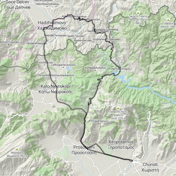 Map miniature of "Drama and Beyond" cycling inspiration in Anatoliki Makedonia, Thraki, Greece. Generated by Tarmacs.app cycling route planner