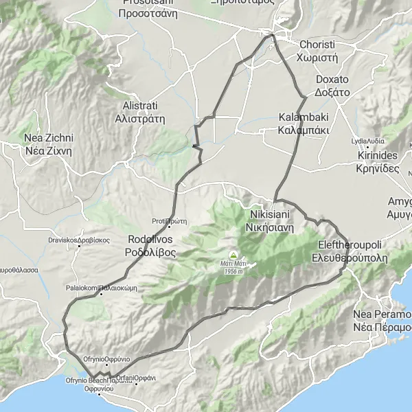 Map miniature of "Cycling through History" cycling inspiration in Anatoliki Makedonia, Thraki, Greece. Generated by Tarmacs.app cycling route planner