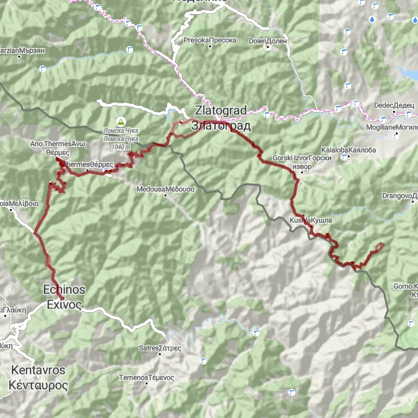 Map miniature of "Zlatograd Gravel Adventure" cycling inspiration in Anatoliki Makedonia, Thraki, Greece. Generated by Tarmacs.app cycling route planner