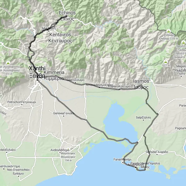 Map miniature of "Amaxades Circuit" cycling inspiration in Anatoliki Makedonia, Thraki, Greece. Generated by Tarmacs.app cycling route planner