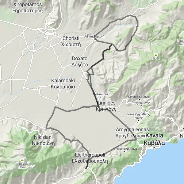 Map miniature of "Eleftheros-Anthiphilippi loop" cycling inspiration in Anatoliki Makedonia, Thraki, Greece. Generated by Tarmacs.app cycling route planner