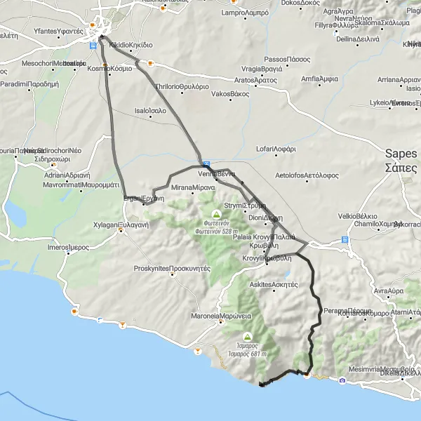 Map miniature of "The Petrota Loop" cycling inspiration in Anatoliki Makedonia, Thraki, Greece. Generated by Tarmacs.app cycling route planner