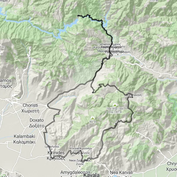 Map miniature of "Mountain Cycling Adventure" cycling inspiration in Anatoliki Makedonia, Thraki, Greece. Generated by Tarmacs.app cycling route planner