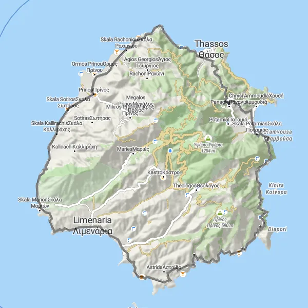 Map miniature of "Panoramic Road Adventure" cycling inspiration in Anatoliki Makedonia, Thraki, Greece. Generated by Tarmacs.app cycling route planner