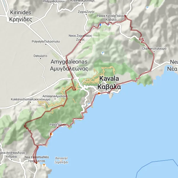Map miniature of "Néa Iraklítsa Gravel Adventure" cycling inspiration in Anatoliki Makedonia, Thraki, Greece. Generated by Tarmacs.app cycling route planner
