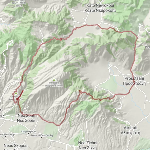 Map miniature of "Prosotsáni to Oinoússa Gravel Route" cycling inspiration in Anatoliki Makedonia, Thraki, Greece. Generated by Tarmacs.app cycling route planner