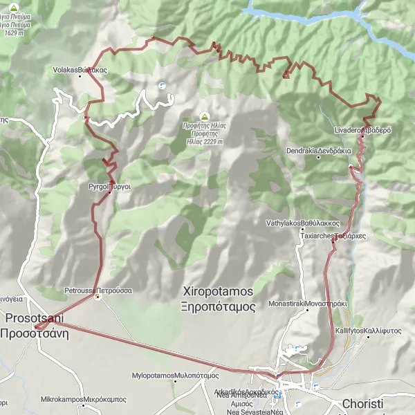 Map miniature of "Off the Beaten Path Gravel Adventure" cycling inspiration in Anatoliki Makedonia, Thraki, Greece. Generated by Tarmacs.app cycling route planner