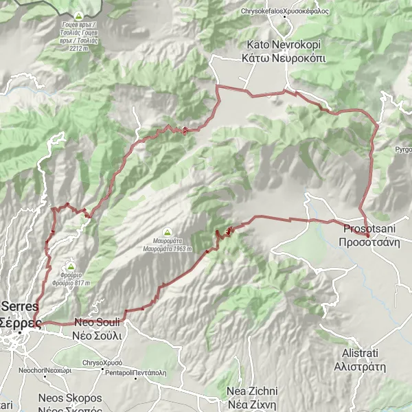 Map miniature of "Gimno to Karié Gravel Adventure" cycling inspiration in Anatoliki Makedonia, Thraki, Greece. Generated by Tarmacs.app cycling route planner