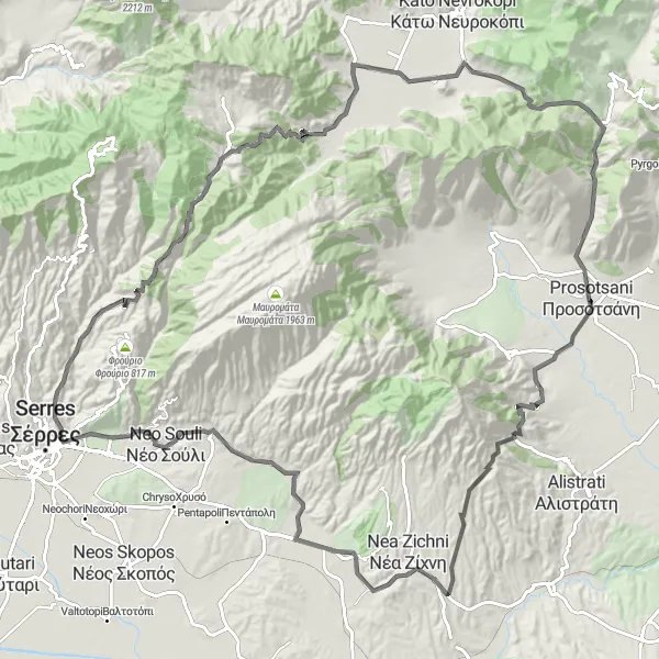 Map miniature of "The Mount Strogilo Challenge" cycling inspiration in Anatoliki Makedonia, Thraki, Greece. Generated by Tarmacs.app cycling route planner