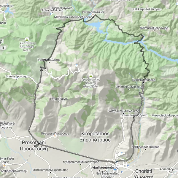 Map miniature of "Volakas and Mikrikleisoura Road Adventure" cycling inspiration in Anatoliki Makedonia, Thraki, Greece. Generated by Tarmacs.app cycling route planner