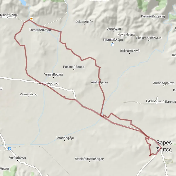 Map miniature of "Exploring The Villages" cycling inspiration in Anatoliki Makedonia, Thraki, Greece. Generated by Tarmacs.app cycling route planner