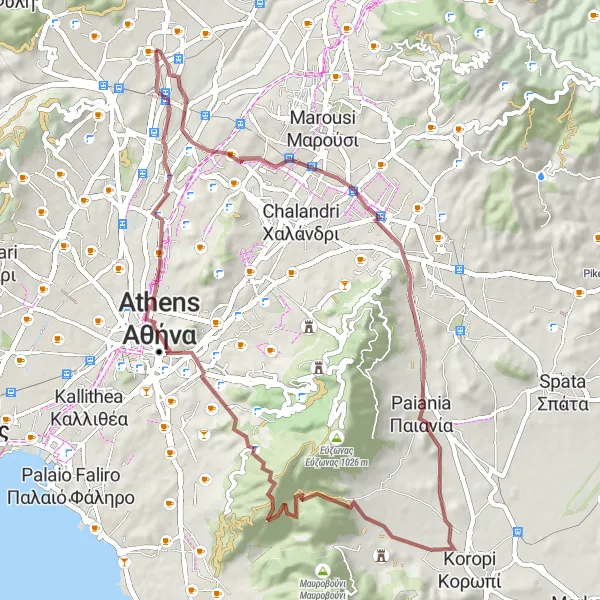 Map miniature of "Off-Road Adventure" cycling inspiration in Attiki, Greece. Generated by Tarmacs.app cycling route planner