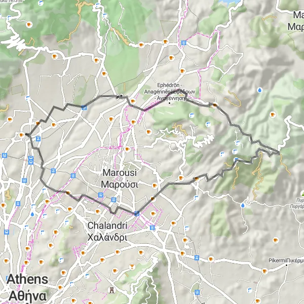 Map miniature of "Scenic Loop" cycling inspiration in Attiki, Greece. Generated by Tarmacs.app cycling route planner