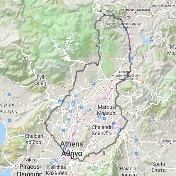 Map miniature of "Kastraki Adventure" cycling inspiration in Attiki, Greece. Generated by Tarmacs.app cycling route planner