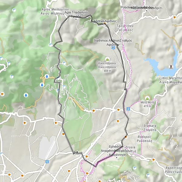 Map miniature of "A Tranquil Escape" cycling inspiration in Attiki, Greece. Generated by Tarmacs.app cycling route planner