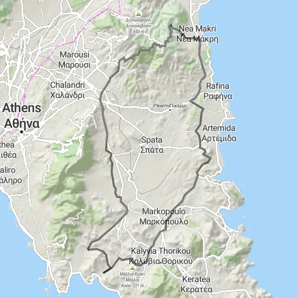 Map miniature of "Coastal Escape" cycling inspiration in Attiki, Greece. Generated by Tarmacs.app cycling route planner