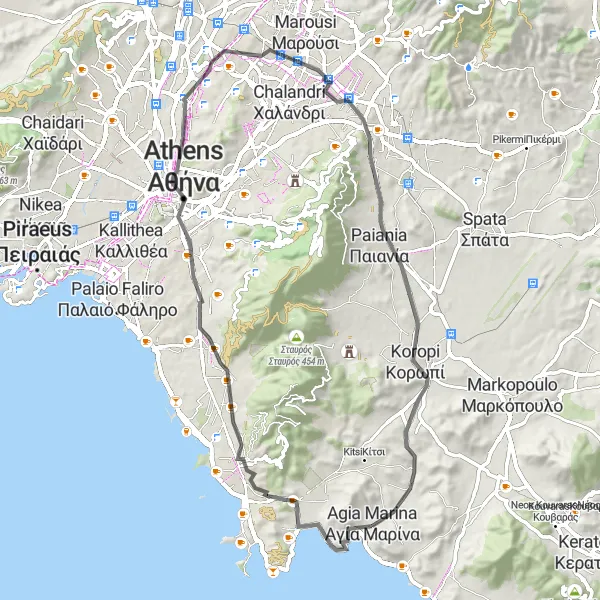 Map miniature of "Apollo's Delight" cycling inspiration in Attiki, Greece. Generated by Tarmacs.app cycling route planner