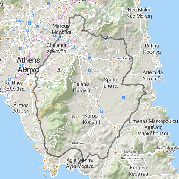 Map miniature of "Mount Penteli Challenge" cycling inspiration in Attiki, Greece. Generated by Tarmacs.app cycling route planner