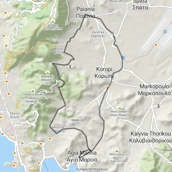 Map miniature of "Metochi Loop" cycling inspiration in Attiki, Greece. Generated by Tarmacs.app cycling route planner