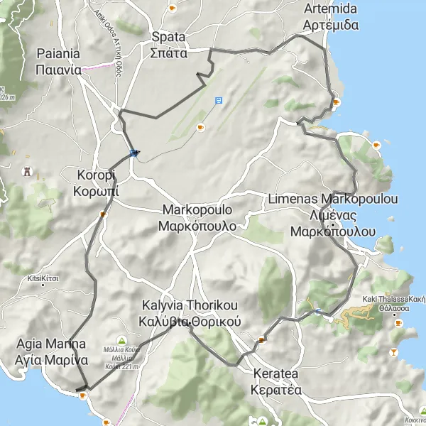 Map miniature of "Aegean Airlines Adventure" cycling inspiration in Attiki, Greece. Generated by Tarmacs.app cycling route planner